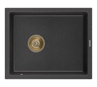 Mexen Pedro fregadero de granito de 1 cubeta 560 x 460 mm, negro moteado, sifón dorado - 6508561000-76-G 16179 5905315011886