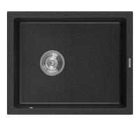 Mexen Pedro fregadero de granito de 1 cubeta 560 x 460 mm, negro/plateado metálico, sifón cromado - 6508561000-73 4000 5907709194274