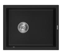 Mexen Pedro fregadero de granito de 1 cubeta 560 x 460 mm, negro, sifón cromado - 6508561000-77 4003 5907709194304