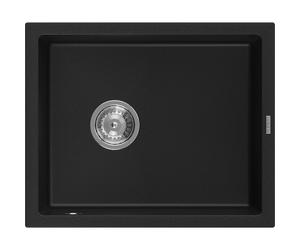 Mexen Pedro fregadero de granito de 1 cubeta 560 x 460 mm, negro, sifón cromado - 6508561000-77 4003 5907709194304