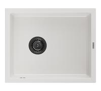 Mexen Pedro fregadero de granito de 1 cubeta de 560 x 460 mm, blanco, sifón negro - 6508561000-20-B 16327 5905315013026