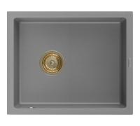 Mexen Pedro fregadero de granito de 1 seno 560 x 460 mm, gris, sifón dorado - 6508561000-71-G 16176 5905315011855