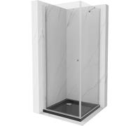 Mexen Pretoria cabina de ducha abatible 70 x 70 cm, transparente, cromo + plato de ducha Flat, negro - 852-070-070-01-00-4070 15475 5905315577894