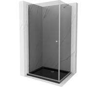 Mexen Pretoria cabina de ducha abatible 90 x 80 cm, grafito, cromo + plato de ducha Flat, negro - 852-090-080-01-40-4070 15597 5905315579089