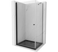 Mexen Pretoria cabina de ducha abatible 90 x 80 cm, transparente, negra + plato de ducha Flat, negro - 852-090-080-70-00-4070B 15553 5905315578662