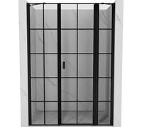 Mexen Puerta de ducha niebla apertura derecha 150 x 200 cm, vidrio con rejilla negra de 6 mm, acabado: negro