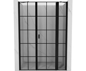 Mexen Puerta de ducha niebla apertura derecha 150 x 200 cm, vidrio con rejilla negra de 6 mm, acabado: negro