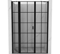 Mexen Puerta de ducha niebla apertura izquierda 150 x 200 cm, vidrio con rejilla negra de 6 mm, acabado: negro