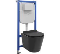 Mexen Rico conjunto empotrado WC bastidor neumático Tex Air E con inodoro Tornado y asiento de cierre suave, negro mate 101374 5907931048680