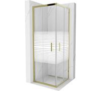 Mexen Rio cabina de ducha cuadrada 70 x 70 cm, franjas blancas, dorada - 860-070-070-50-20 14381 5907709147164