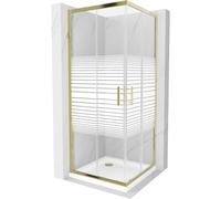 Mexen Rio cabina de ducha cuadrada 70 x 70 cm, rayas blancas, dorado + plato de ducha Flat, blanco - 860-070-070-50-20-4010G 14553 5907709147997