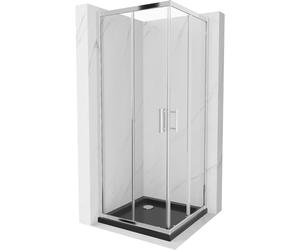 Mexen Rio cabina de ducha cuadrada 70 x 70 cm, transparente, cromo + plato de ducha Flat, negro - 860-070-070-01-00-4070 14706 5907709154162