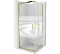 Mexen Rio cabina de ducha cuadrada 80 x 80 cm, bandas blancas, dorado - 860-080-080-50-20 14382 5907709147232