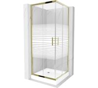 Mexen Rio cabina de ducha cuadrada 80 x 80 cm, franjas blancas, dorado + plato de ducha, blanco - 860-080-080-50-20-4510 14438 5907709149670