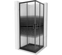 Mexen Rio cabina de ducha cuadrada 90 x 90 cm, franjas negras, negro + plato de ducha plano, negro - 860-090-090-70-20-4070B 14593 5907709148376