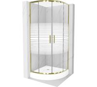 Mexen Rio cabina de ducha semicircular 80 x 80 cm, franjas blancas, oro + plato de ducha, blanco - 863-080-080-50-20-4710 14425 5907709149557