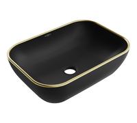 Mexen Rita lavabo sobre encimera 45 x 32 cm, negro mate/dorado borde - 21084575 21905 5907709156586
