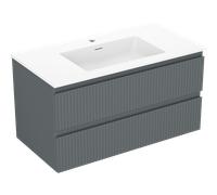 Mexen Rivel gabinete de baño de 90 cm con lavabo Otis, 2 cajones, ranurado, grafito mate/blanco mate - 85000 5905315497581