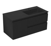 Mexen Rivel mueble de baño de 100 cm con lavabo Otis a la derecha, 2 cajones, 1 puerta, ranurado, negro mate 85974 5905315776006