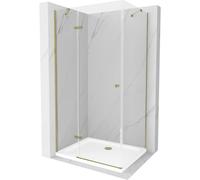 Mexen Roma cabina de ducha abatible 100 x 80 cm, transparente, dorada + plato de ducha Flat - 854-100-080-50-00-4010 4752 5907709176454