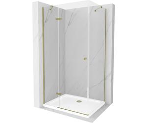 Mexen Roma cabina de ducha abatible 100 x 80 cm, transparente, dorada + plato de ducha Flat - 854-100-080-50-00-4010 4752 5907709176454