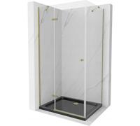 Mexen Roma cabina de ducha abatible 100 x 80 cm, transparente, dorada + plato de ducha Flat, negro - 854-100-080-50-00-4070G 13581 5907709167827