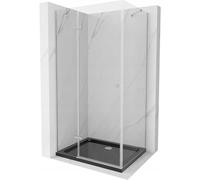 Mexen Roma cabina de ducha abatible 100 x 90 cm, transparente, cromo + plato de ducha Flat, negro - 854-100-090-01-00-4070 13573 5907709167759