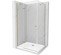 Mexen Roma cabina de ducha abatible 110 x 70 cm, transparente, dorada + plato Flat - 854-110-070-50-00-4010 4755 5907709176485