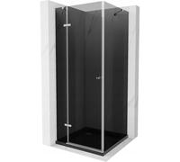 Mexen Roma cabina de ducha abatible 80 x 80 cm, grafito, cromo + plato de ducha Flat, negro - 854-080-080-01-40-4070 13595 5907709168251