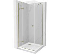 Mexen Roma cabina de ducha abatible 80 x 80 cm, transparente, dorada + plato de ducha Flat - 854-080-080-50-00-4010 4744 5907709176379