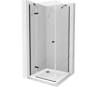Mexen Roma cabina de ducha abatible 90 x 90 cm, transparente, negro + plato de ducha Flat, blanco - 854-090-090-70-00-4010B 13619 5907709168084