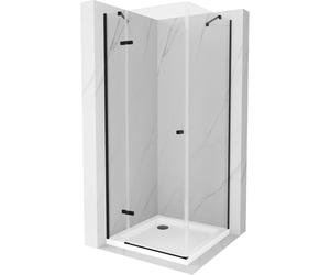 Mexen Roma cabina de ducha abatible 90 x 90 cm, transparente, negro + plato de ducha Flat, blanco - 854-090-090-70-00-4010B 13619 5907709168084