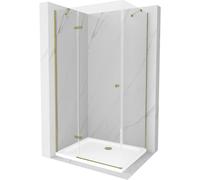 Mexen Roma cabina de ducha con puerta abatible 90 x 100 cm, transparente, dorada + plato de ducha Flat - 854-090-100-50-00-4010 4750 5907709176430