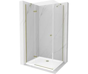 Mexen Roma cabina de ducha con puerta abatible 90 x 100 cm, transparente, dorada + plato de ducha Flat - 854-090-100-50-00-4010 4750 5907709176430