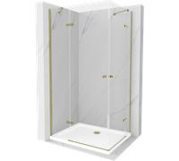 Mexen Roma Duo cabina de ducha abatible 90 x 80 cm, transparente, dorada + plato de ducha Flat - 854-090-080-50-02-4010G 13331 5907709165359