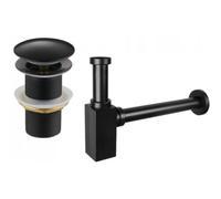 Mexen semisifón cuadrado para lavabo con tapón clic-clac, sin rebosadero, negro - 7991060-70 6525 5907709135499
