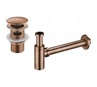 Mexen sifón medio redondo para lavabo con tapón clic-clac, con rebosadero, oro rosa - 7992050-60 6507 5907709135345