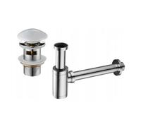 Mexen sifón semi círculo para lavabo redondo con tapón cerámico clic-clac, con rebosadero, cromo/blanco - 7992050-02 6513 5907709127074