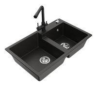 Mexen Tomas fregadero de granito 2 senos con grifo de cocina Duero, negro/oro metálico - 6516-75-671600-70 18757 5905315026378