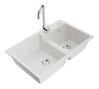 Mexen Tomas fregadero de granito 2 senos con grifo de cocina Telma, blanco - 6516-20-670200-00 18643 5905315015938