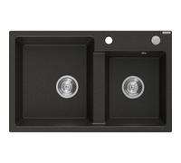 Mexen Tomas fregadero de granito de 2 compartimentos 800 x 500 mm, negro/dorado metalizado, sifón cromado - 6516802000-75 16105 5905315052223