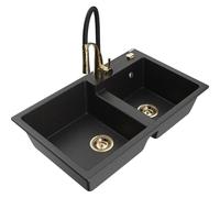 Mexen Tomas fregadero de granito de 2 compartimentos con grifo de cocina Aster, negro/metálico plateado - 6516-73-73450-57-G 19343 5905315048189