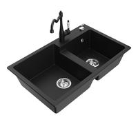 Mexen Tomas fregadero de granito de 2 compartimentos con grifo de cocina Carla, negro - 6516-77-670700-70 18691 5905315041845