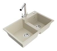 Mexen Tomas fregadero de granito de 2 compartimentos con grifo de cocina Duero, beige - 6516-69-671600-00 18710 5905315026217