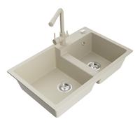 Mexen Tomas fregadero de granito de 2 compartimentos con grifo de cocina Duero, beige - 6516-69-671600-69 18712 5905315026224