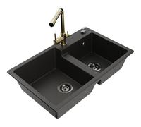 Mexen Tomas fregadero de granito de 2 compartimentos con grifo de cocina Duero, negro/oro metálico - 6516-75-671600-50-B 18755 5905315026361