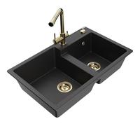 Mexen Tomas fregadero de granito de 2 compartimentos con grifo de cocina Duero, negro/plateado metálico - 6516-73-671600-50 18739 5905315026316