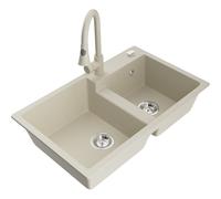Mexen Tomas fregadero de granito de 2 compartimentos con grifo de cocina Elia, beige - 6516-69-670101-69 20091 5905315031341
