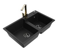 Mexen Tomas fregadero de granito de 2 compartimentos con grifo de cocina Rita, negro - 6516-77-670300-50-B 17950 5905315021342