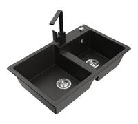 Mexen Tomas fregadero de granito de 2 compartimentos con grifo de cocina Rita, negro/dorado metálico - 6516-75-670300-70 17930 5905315021250